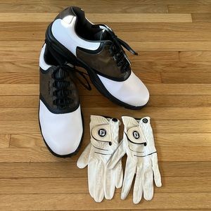 Footjoy Greenjoys golf shoes and L hand glove